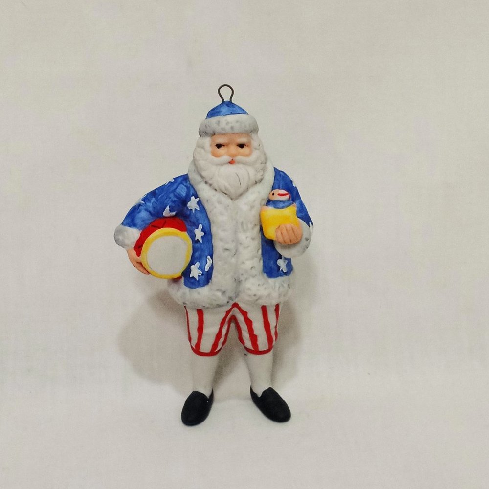 Patriotic Santa Christmas Ornament 1863 Style 3" Tom Tierney Ceramic Drum Doll